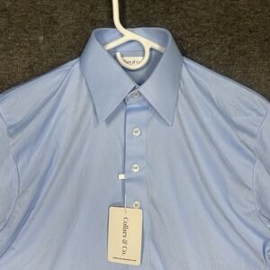 Collars and Co Polo shirt Mens S Blue Solid Dress Collar short sleeve